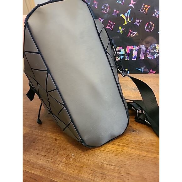 RARE! EMILIO PEPE Backpack Geometric Graphite CHARCOAL Slanted Triangle Bag - Picture 11 of 14